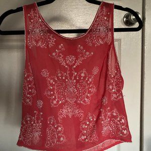 Pink Embroidered Sequin Crop Top